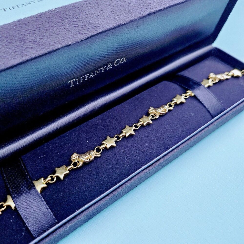 OOAK Vintage Tiffany & Co. Chain Of Star Bulldog Puffed Link 18k YG Bracelet - Picture 9 of 12